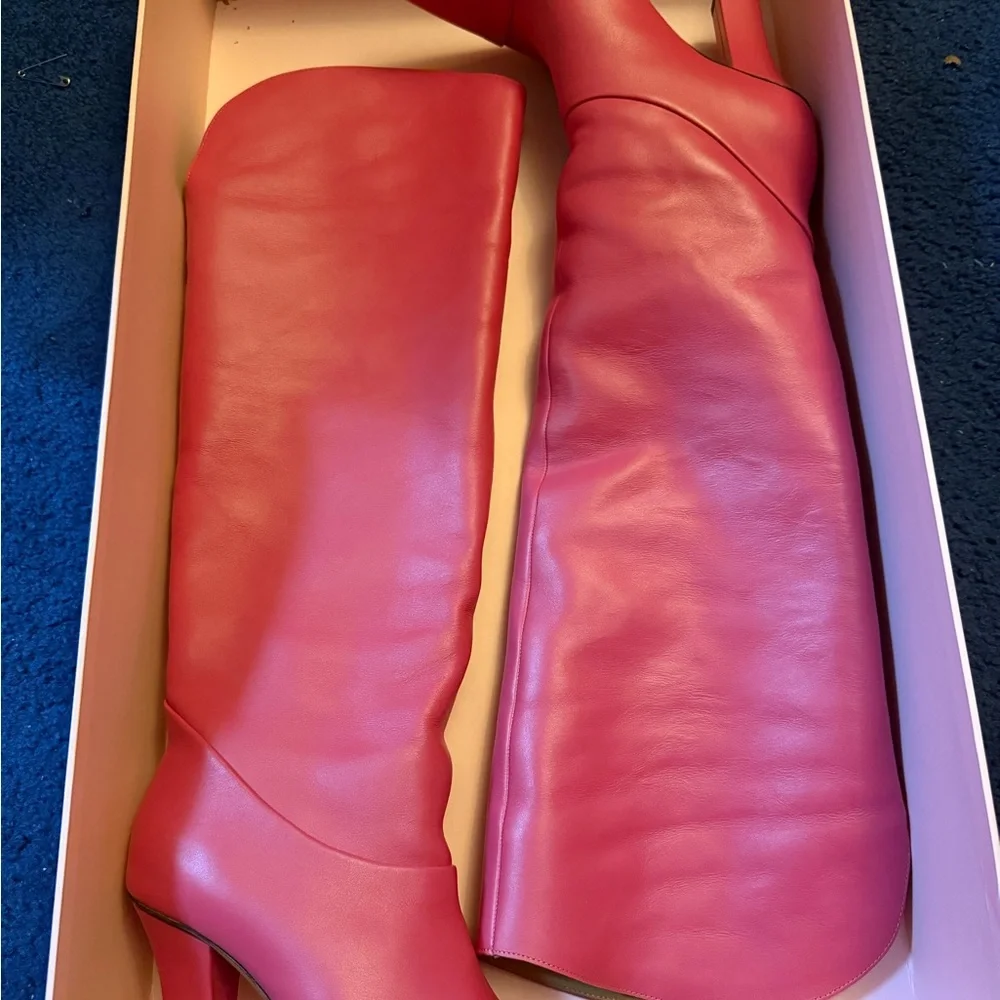 Hanifa Hot Pink Leather Over-the-Knee Pointed-Toe Boots